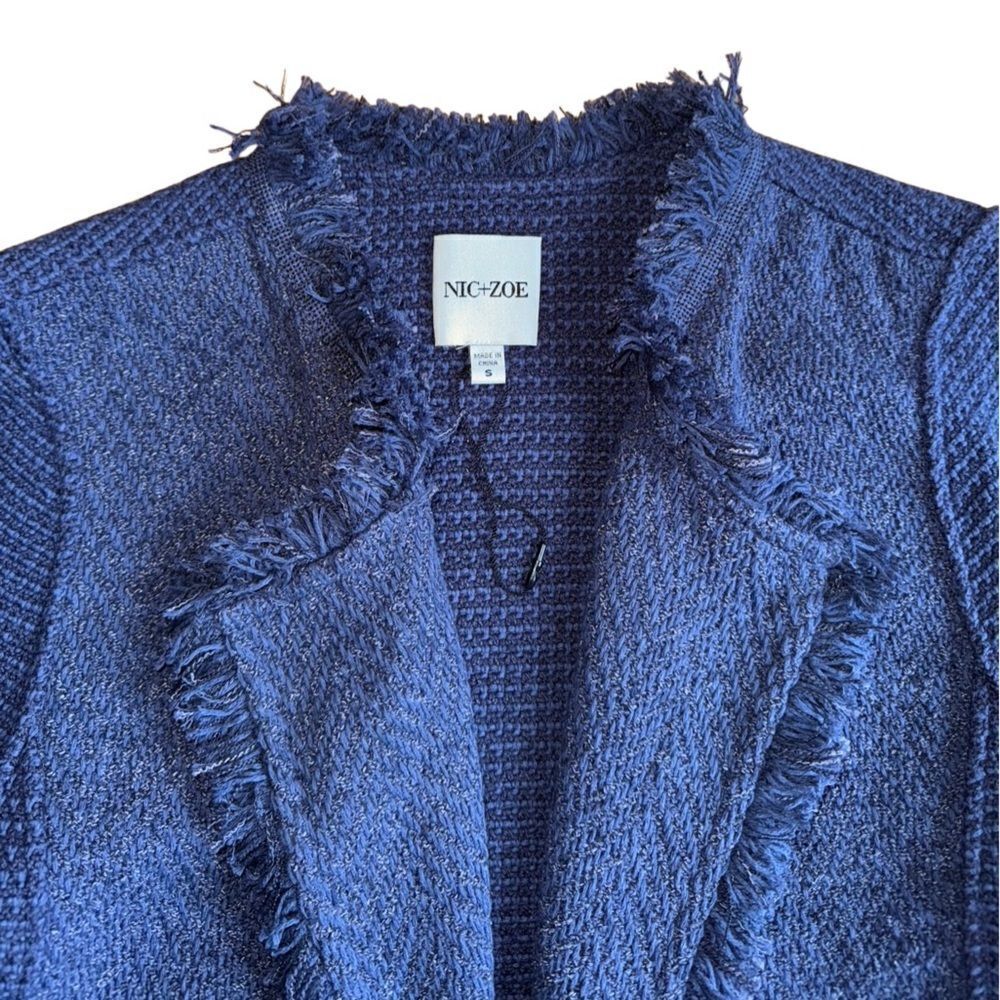 Nic+Zoe Women's Fringe Mix Textured Blazer Jacket in Navy Size Small - Picture 9 of 9